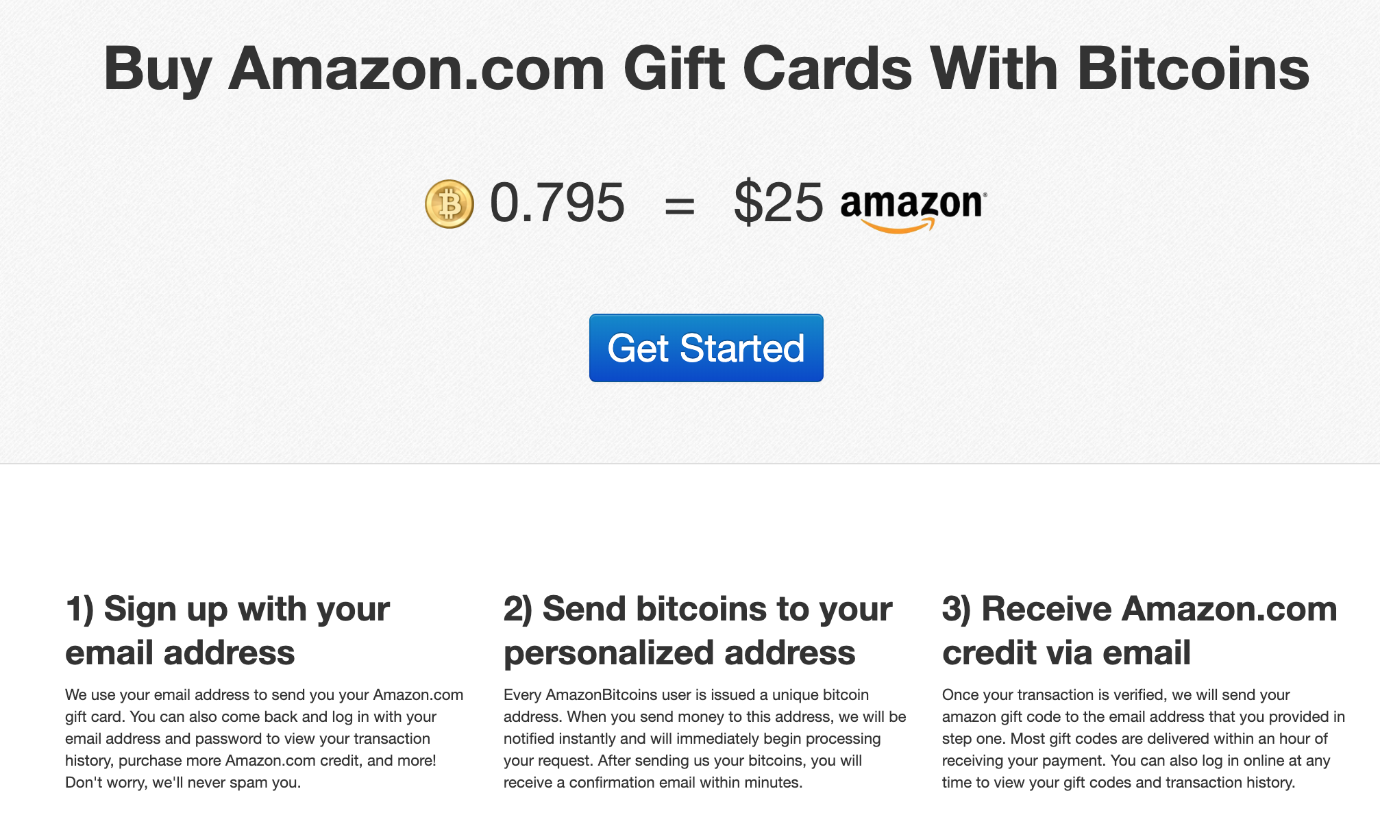 Amazon Bitcoins homepage